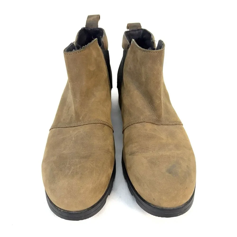 Sorel Emelie NL2671-245 Chelsea Women's 10 Tan Leather Ankle Pull On Boots Brown
